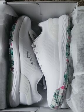 Puma White Athletic Sneakers with Pink and Green Floral Sole